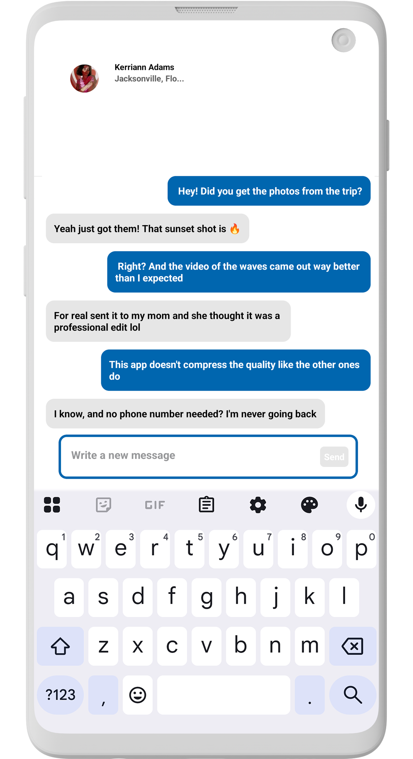 Aqeni messaging interface showing private communication capabilities